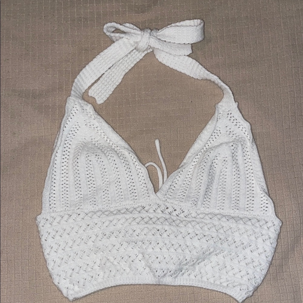 White Crochet Halter Knit Top